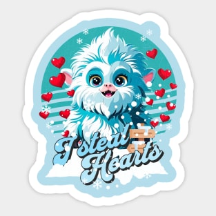 Cute Yeti With Hearts Valentines Day I Steal Hearts Sticker